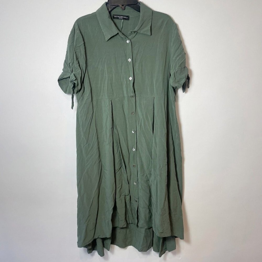Pietro Brunelli Milano Button Down Maternity Dress‎ Green XS Short Tie Sleeve
